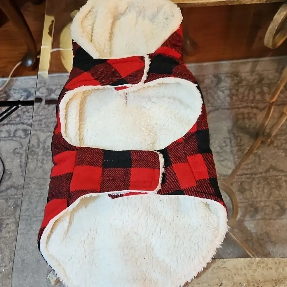 NWOT Friends Forever Medium Red Plaid Dog Coat & Navy Harness Bundle